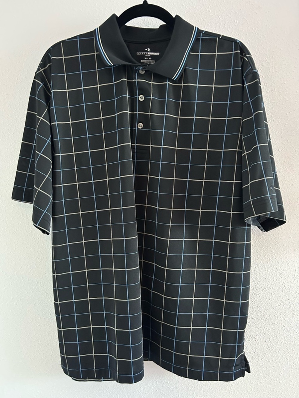 Grand Slam Black Polo with Blue and White Windowpane
